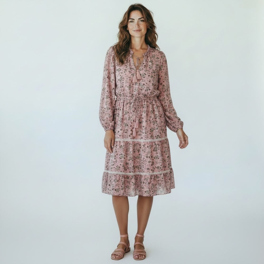Allison New York Floral Dress XS Blush Pink‎ Long sleeve Kentucky Derby elegant
